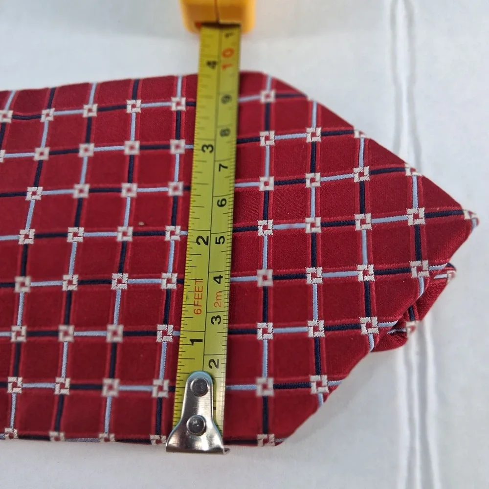 IZOD Necktie Men One Size Red Geometric Grid 100% Silk Classic Professional Tie
